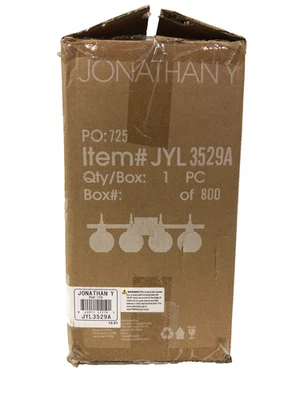 JONATHAN Y Marais 29.75 in. 4-Light Black/Brass Gold /Glass Vanity Light - Image 1 of 3