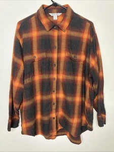 Old Navy Boyfriend Shirt Womens Extra Large Orange Flannel - Picture 1 of 9