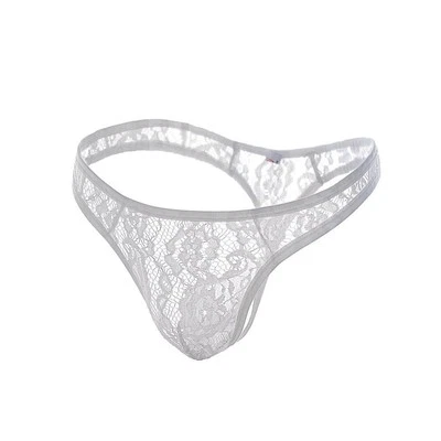 Mens Sexy Durchsichtige Blume Spitze Unterwäsche Briefs T-Back G-String Weiß - Bild 1 von 4
