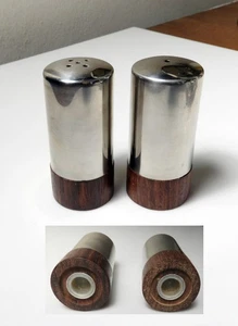 Stainless and Teak Salt & Pepper Shakers, Vintage MCM - Picture 1 of 2