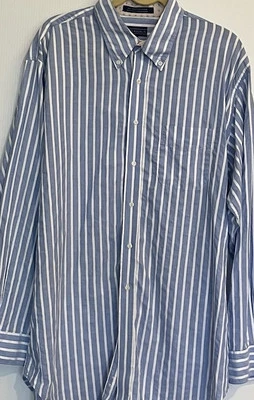 J McLaughlin Men's XL Button Down Shirt Blue Stripe Cotton Relax Preppy Casual - Image 1 of 4