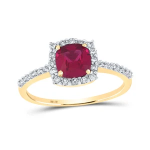 10K Yellow Gold Womens Cushion Lab-Created Ruby Solitaire Ring 1-1/2 Cttw - Picture 1 of 2