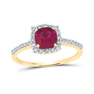 10K Yellow Gold Womens Cushion Lab-Created Ruby Solitaire Ring 1-1/2 Cttw - Image 1 of 2