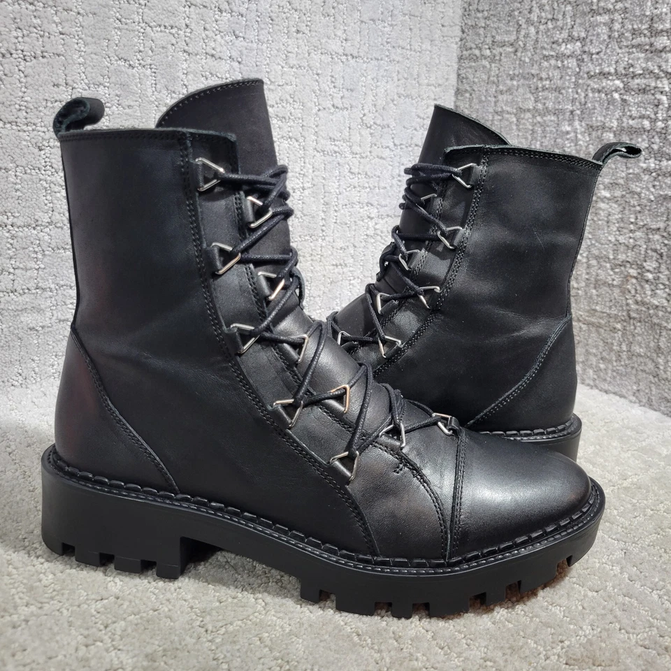 Botines de motociclista ZARA Trafaluc para mujer talla 9 de cuero negro con cremallera metálica EE. UU. Foto 1 de 4