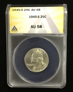1945-S 25c Silver Washington Quarter AU 58 - Picture 1 of 4