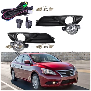 For Nissan Sentra Sylphy 2013-2015 Clear Bumper Driving k Fog Lamps Switch+Bezel - Picture 1 of 12