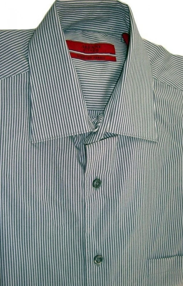 Camisa social Alfani mistura de algodão listrada cinza slim fit, ajustada 15,5 34/35 - Imagem 1 de 1