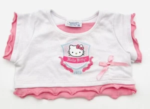 Build-A-Bear Hello Kitty Shirt Pink White Varsity Tee with Bow Ruffled Hem Top - Picture 1 of 5