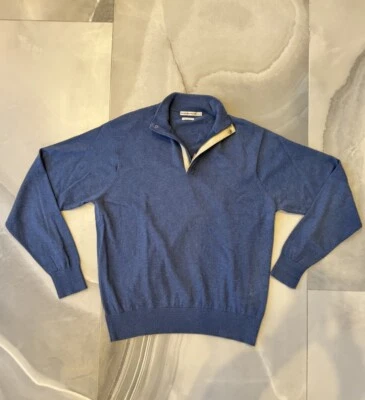 Peter Millar Sweater Men's XLARGE Soft Silk Cotton Blend Quarter Zip 1/4 Blue - Image 1 of 4