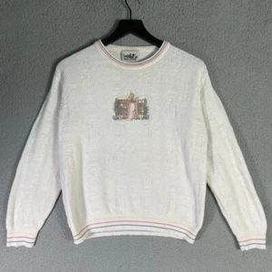 Vintage Northern Reflections Golf Sweater Small White Embroidered Knit Pullover - Picture 1 of 10