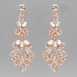 ROSE GOLD Plated Clear Crystal Rhinestone Weddings Drop Dangle Earrings 08008 - Picture 1 of 4