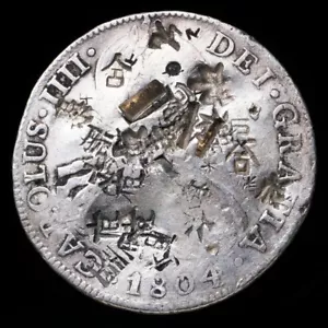 Carlos IV, 8 Reales de Mexico 1804 (TH) Resello Chino - 40 mm / 26.05 gr. - Foto 1 di 3