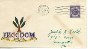 Freedom WW Two Patriotic Cover PM Girardville PA July 1 1946 Minkus Cachet - Picture 1 of 1