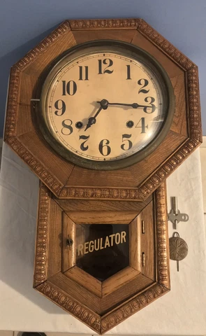 Antique Early 1900’s Meiji Octagon School House Regulator Wall Clock WORKS Cover
