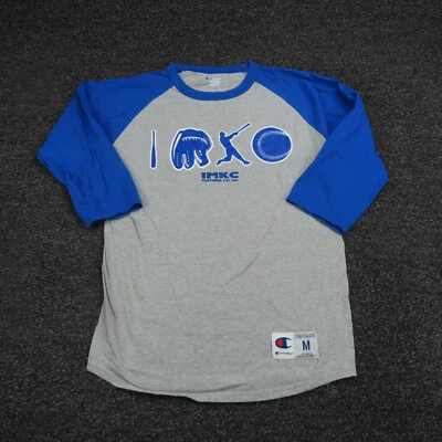 Champion Shirt Adult Medium Gray & Blue 3/4 Sleeve Workout Gym Casual Mens - Image 1 of 4