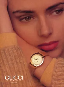 1991 Gucci Heather Stewart-Whyte reloj de joyería 1 página anuncio de revista - Imagen 1 de 1
