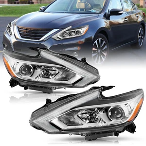 For 2016-2018 Nissan Altima w/o LED DRL Halogen Chrome Headlights Headlamps Pair - Picture 1 of 6