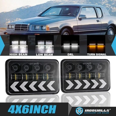 For Mercury Cougar Marquis Pair 4x6" LED Headlights Hi/Lo DRL Arrow Turn Signal Foto 1 de 4