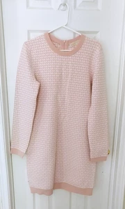 NWT Michael Kors Womens Dusty Rose Knit Sweater Dress Print All Over Logo Sz L - Picture 1 of 8