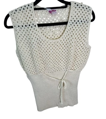 Suéter Chaleco Tejido Abierto Pullover Vintage Años 70 80 Miss Scotch Inglés Pequeño Crema Foto 1 de 4