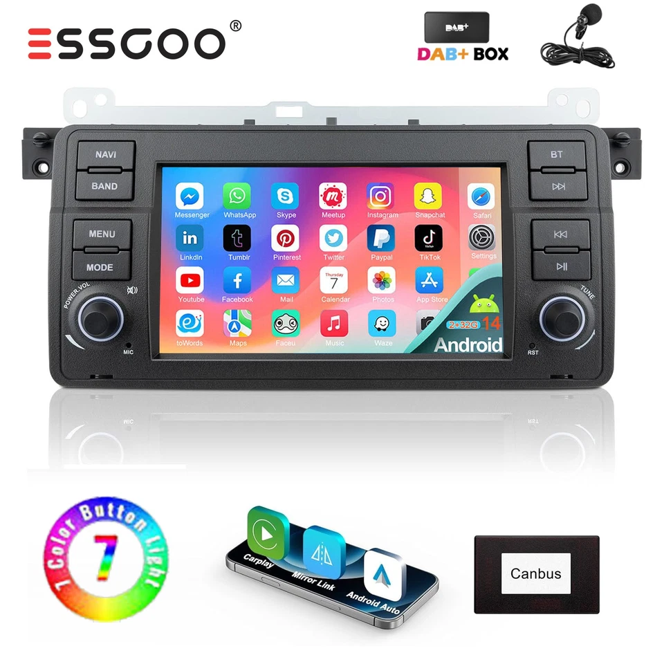 DAB+ Apple Carplay Für BMW 3er E46 320 325 75 MGZT Android 14 Autoradio GPS WIFI - Bild 1 von 4
