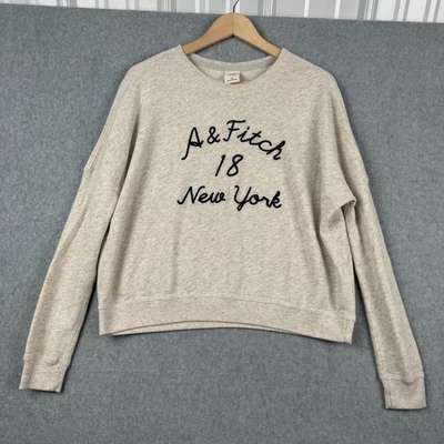 Sudadera Abercrombie & Fitch Mujer XS Beige Deletrear Guión Pullover Crew Foto 1 de 4