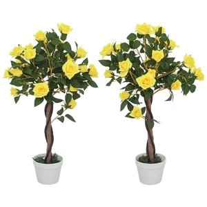Outsunny Set of 2 90cm Artificial Rose Tree, Fake Decorative Plant, Yellow - Picture 1 of 11