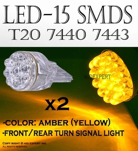 x2 7440 7443 15 LED SMD 5050 15 LED SMD Color Yellow Fit Backup Light Bulb C383 - Bild 1 von 8