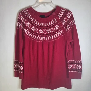 Talbots Large Red White Sequins Lambswool Blend Fair Isle Nordic Snow Sweater - Picture 1 of 5