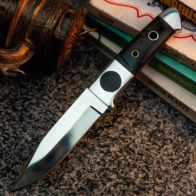 Готовый к подарку нож из дамасской стали 8,7 дюйма с накладным монтажом для охоты + кожаные ножны - Изображение 1 из 4