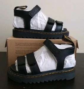 Doc Dr. Marten Black Klaire J Youth Size 5 Strap Slip-On Leather Sandals  - Picture 1 of 8