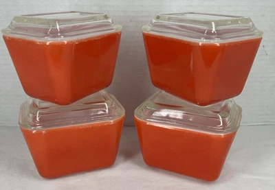 Red Pyrex Refrigerator Dishes W/Lids 501 Set of 4  Vtg Kitchen Storage Container - Image 1 of 4