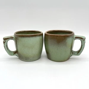 Pair Of Vtg Frankoma Prairie Green Plainsman Coffee Mugs 5C D-Handle, Flat, 3" - Picture 1 of 8