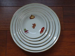 SERIE DE 6 ANCIENS PLATS CREUX EMPILABLE PORCELAINE PL MEHUN LEGUMES POTAGER - Picture 1 of 14