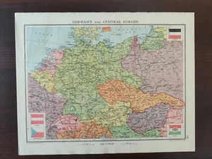VINTAGE ORIGINAL COLOUR MAP-GERMANY & CENTRAL EUROPE-GENERAL MAP-1930 CIRCA - Picture 1 of 4