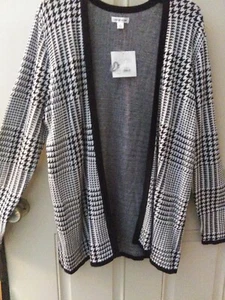 NWT CROFT & BARROW XL Open Front Cardigan Sweater Houndstooth Plaid Black White - Picture 1 of 9