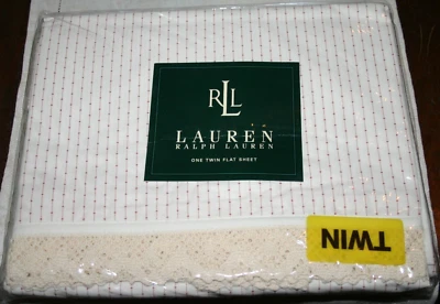 Ralph Lauren HEARTLAND Calico Red STRIPE Twin FLAT Sheet Rare - New - Image 1 of 2