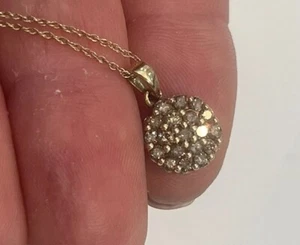 10K Yellow Gold Pendant Cluster Genuine Champagne Sparkling Diamonds + 18” Chain - Picture 1 of 7