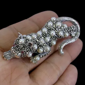 925 Plata de Ley Broche Redondo Perla Rubí Marcasita Gema Natural Joyería - Imagen 1 de 10