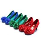 Women Low Kitten Heel Wedding Pumps Sequins Floral Shoes Slip On Loafers 