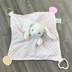 Modern Baby Bunny Rabbit Lovey Security Teether Rattle Polka Dot Pink EXCELLENT - Picture 1 of 6