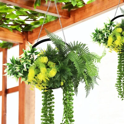 Flores artificiais penduradas em cesta videiras falsas para decoração de casa de casamento ao ar livre - Imagem 1 de 4