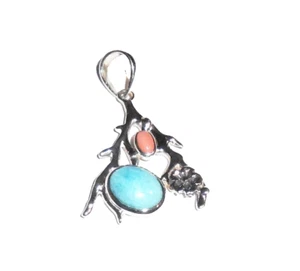 PENDANT Sterling Silver Branch & Flower Pendant w Larimar, Pink Opal Beauty S&F - Picture 1 of 4