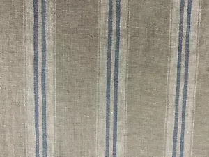 French Vintage Linen Fabric Stripe Petrol Blue Grey Curtain Blind Upholstery - Picture 1 of 9