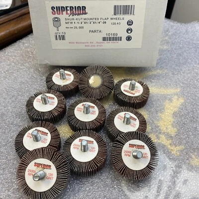 10 Mandril de rueda con solapa Superior 10169 1-1/2" x 1/2" x 1/4-20 óxido de aluminio P120  Foto 1 de 4