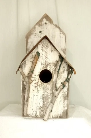 CHARMING Shabby Vintage Hanging Garden WHITE BIRD HOUSE Vintage Birdhouse Wood Cover