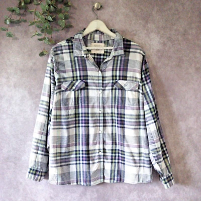 Camisa Sonoma Feminina 2X Bege Roxo Xadrez Botões Pérola Ocidental Feminina Externa - Imagem 1 de 4