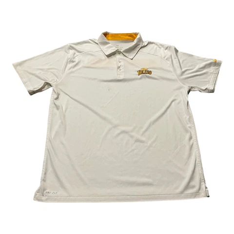 Men's Nike Dri Fit University of Toledo Rockets White Polo Shirt STAINED L Large Cover