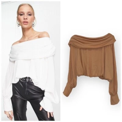 Free People Off the Shoulder silk Jenna satin top in  Suntan size XS - Image 1 of 4
