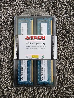 A-Tech Premium Memory 8GB  DDR3L 1600MHz PCL3-12800 1Rx8 1.35V Non-ECC DIMM x2pc - Image 1 of 2